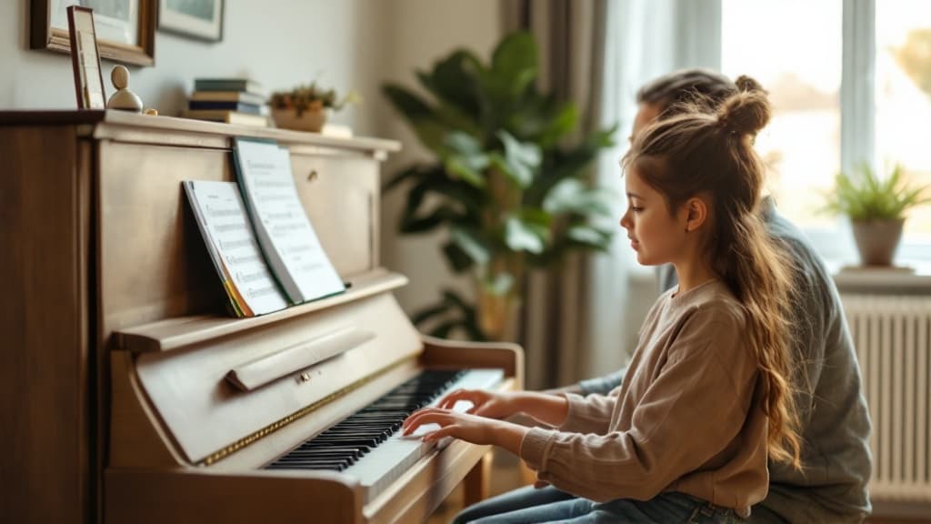 Dashboard showing piano practice progress and milestones